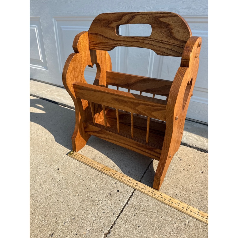 Vintage Oak Wood Magazine Rack Heart Cutout Spindle Viral‎ Tic Tok Farmhouse